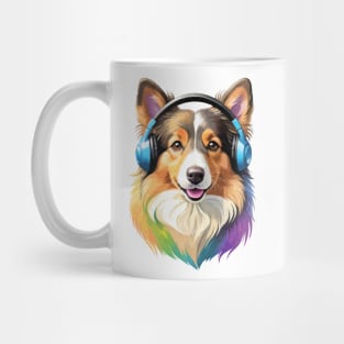 Colorful dog with headphones - Shetland Sheepdog Mug